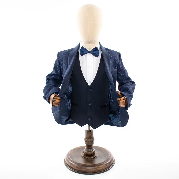 Navy Glitter 3-Piece Kids' Tuxedo with Matching Waistcoat