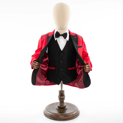 Kids' Red And Black 3-Piece Tuxedo