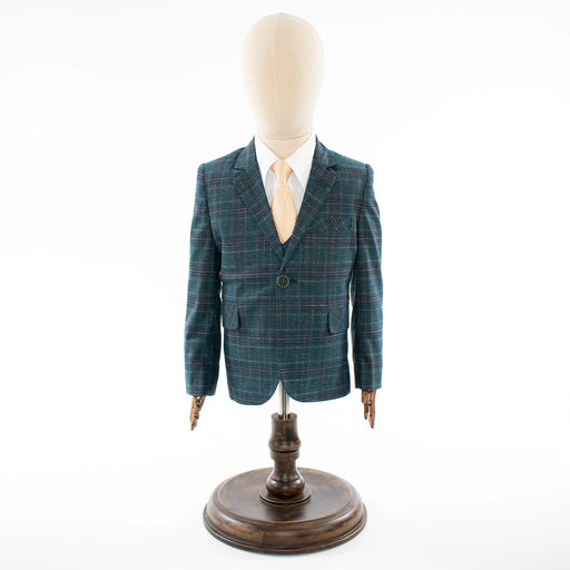 Kid's Teal Green Plaid 3-Piece Suit