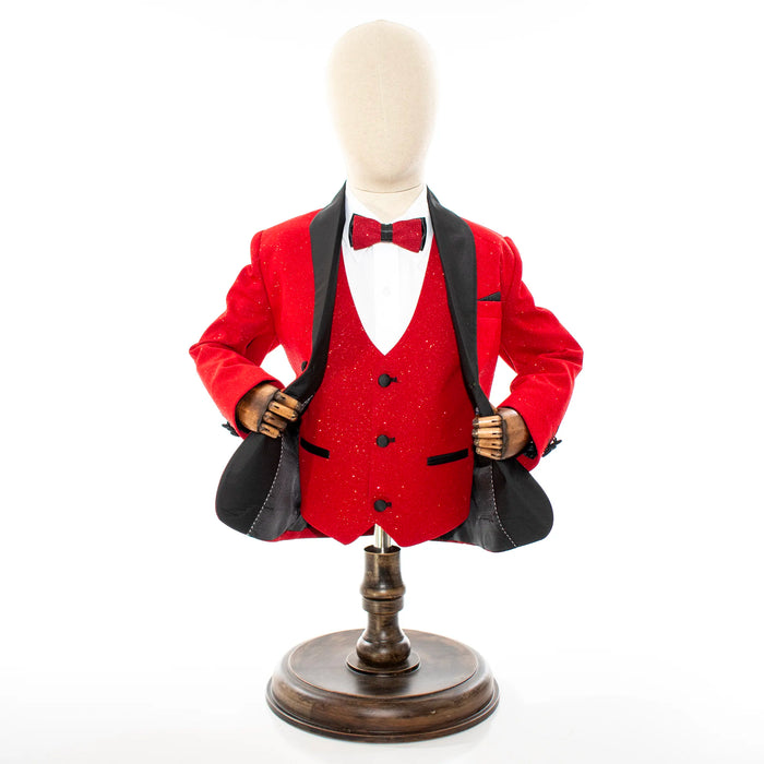 Red Glitter 3-Piece Kids' Tuxedo with Matching Waistcoat