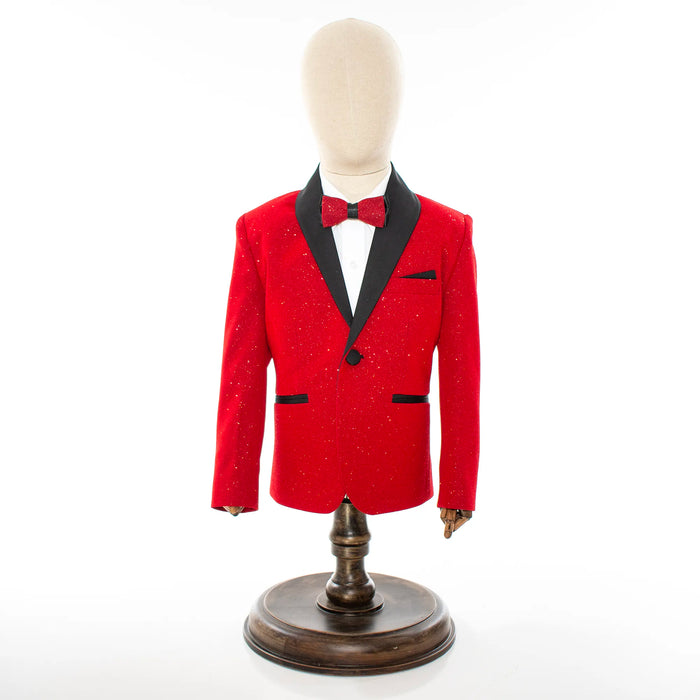 Red Glitter 3-Piece Kids' Tuxedo with Matching Waistcoat