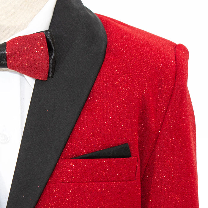 Red Glitter 3-Piece Kids' Tuxedo with Matching Waistcoat