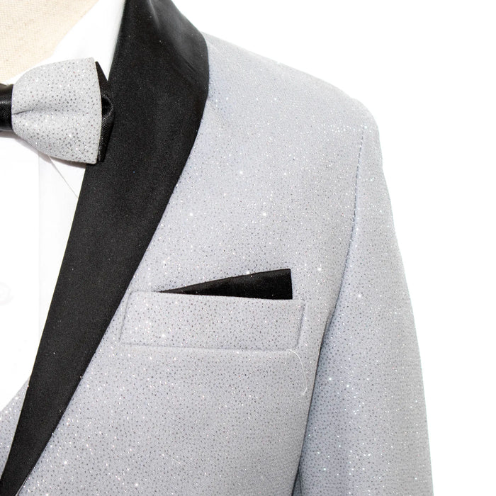 Silver Glitter 3-Piece Kids' Tuxedo with Matching Waistcoat