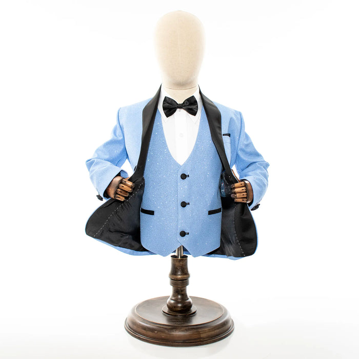 Sky Blue Glitter 3-Piece Kids' Tuxedo with Matching Waistcoat