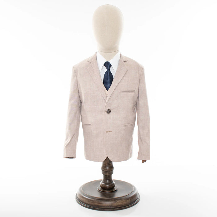 Beige Mandarin Collar 2-Piece Kid's Suit