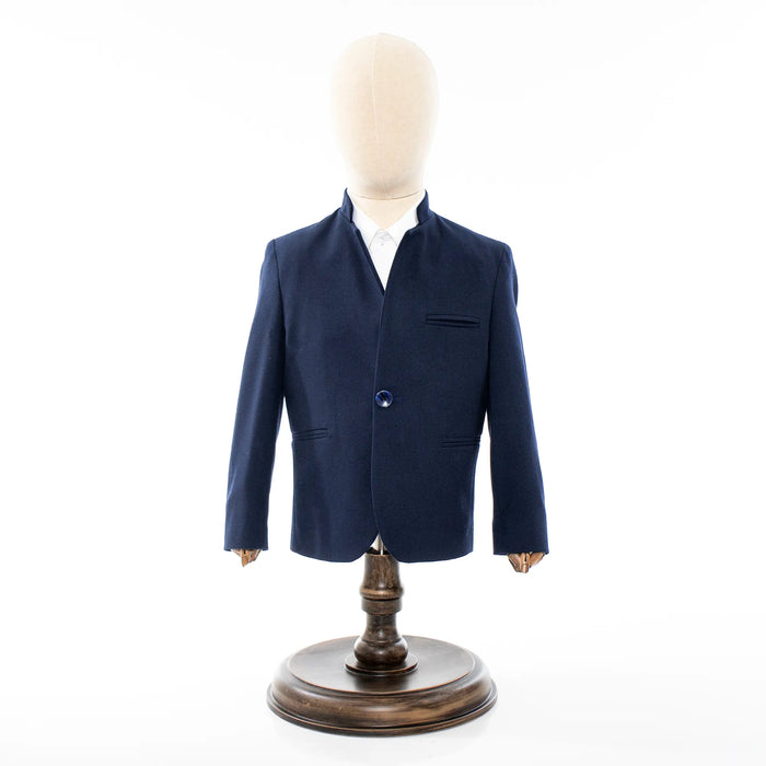 Navy Blue Mandarin Collar 2-Piece Kid's Suit