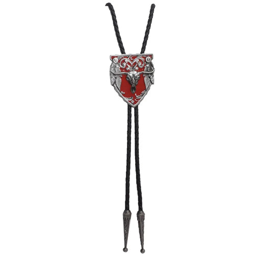 Steer Skull and Feathers Bolo Tie