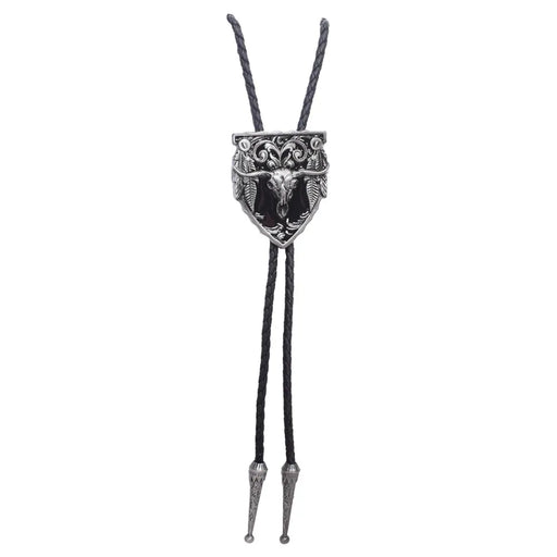 Steer Skull and Feathers Bolo Tie