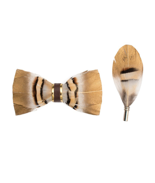 Feather Bow-Tie And Lapel Pin Set