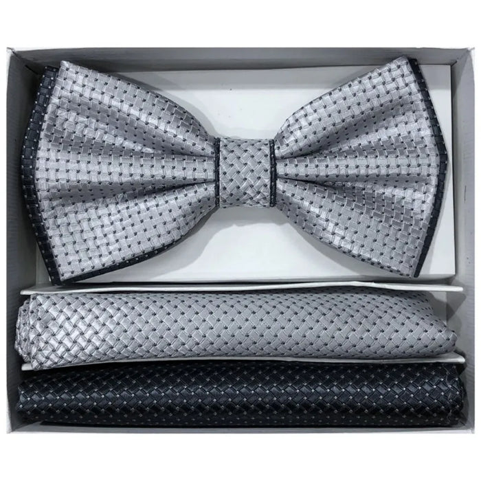 Two-Tone Pretied Bow Tie with Matching Hankies