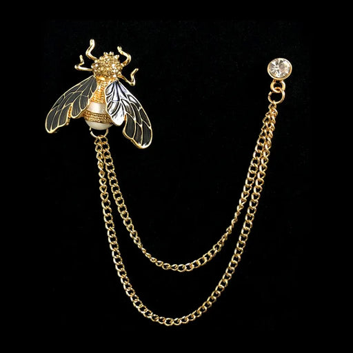 Jeweled Bumblebee Chain Brooch Lapel Pin