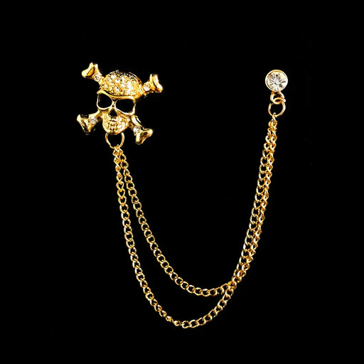 Jeweled Jolly Roger Chain Brooch Lapel Pin
