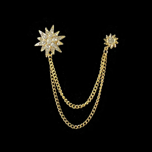 Jeweled Star Chain Brooch Lapel Pin
