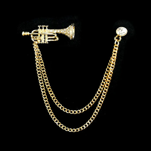 Jeweled Trumpet Chain Brooch Lapel Pin