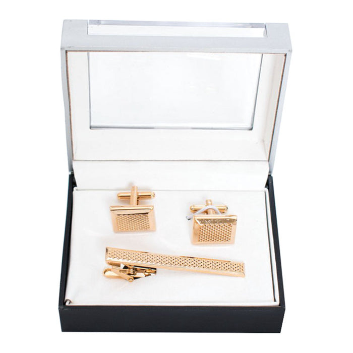 Textured Bar Cufflink Tie-Bar Set