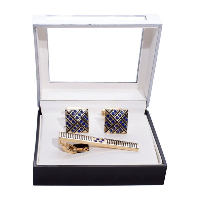 Rhinestone Weave Cufflink Tie-Bar Set