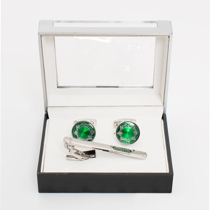 Snowflake Gem Cufflink Tie-Bar Set