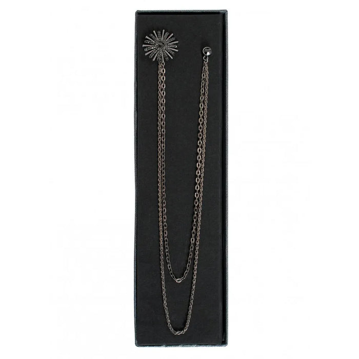 Long Chain Jeweled Starburst Brooch Lapel Pin