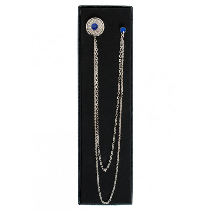 Men's Long Chain Jeweled Brooch Lapel Pin