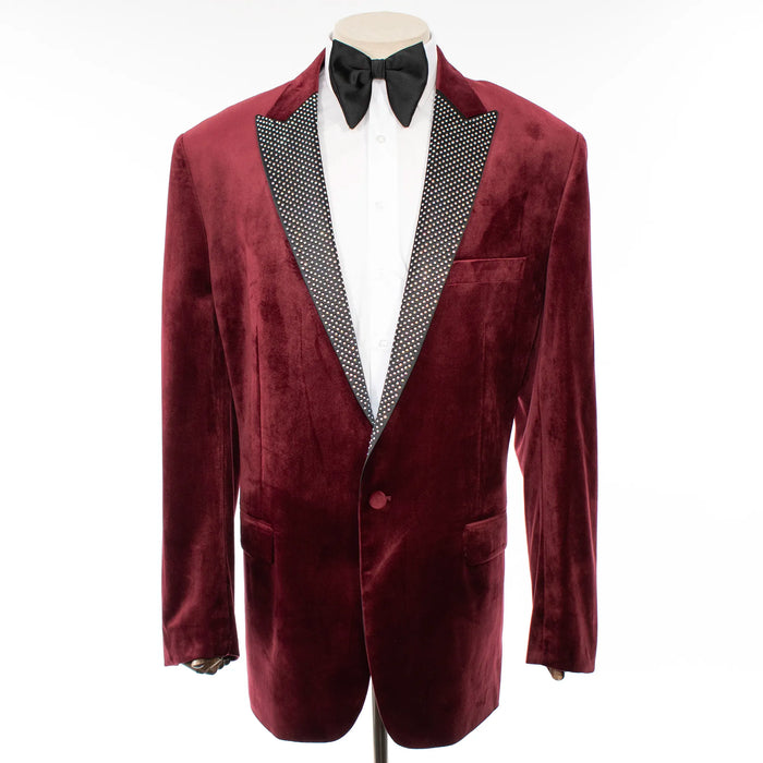 Burgundy Velvet Dinner Jacket with Iridescent Rhinestone Lapels