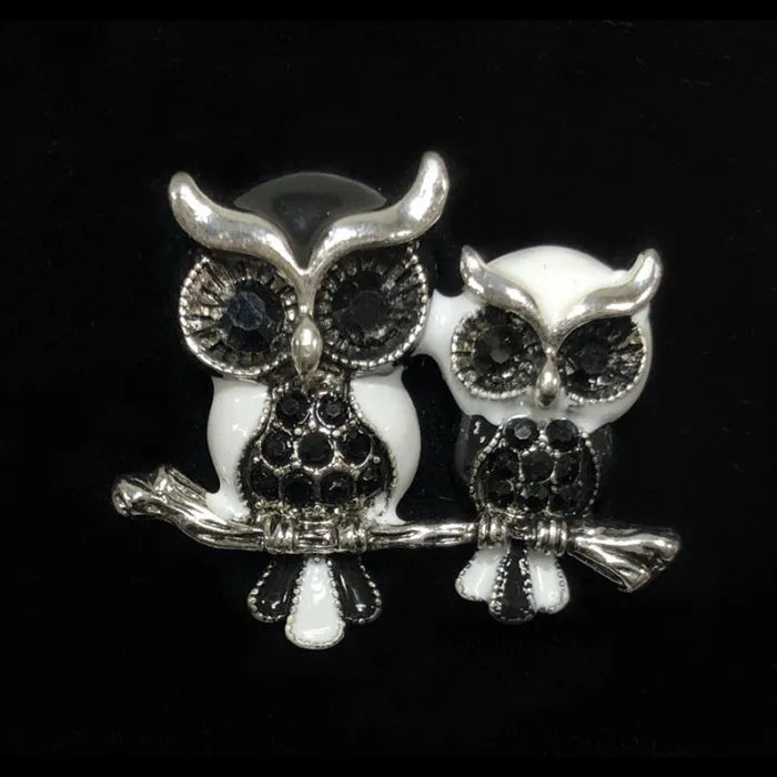 Rhinestone Encrusted Owls Lapel Pin