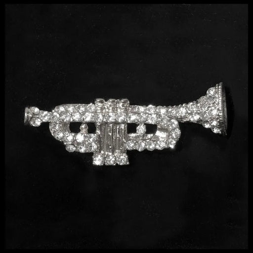 Rhinestone Encrusted Trumpet Lapel Pin