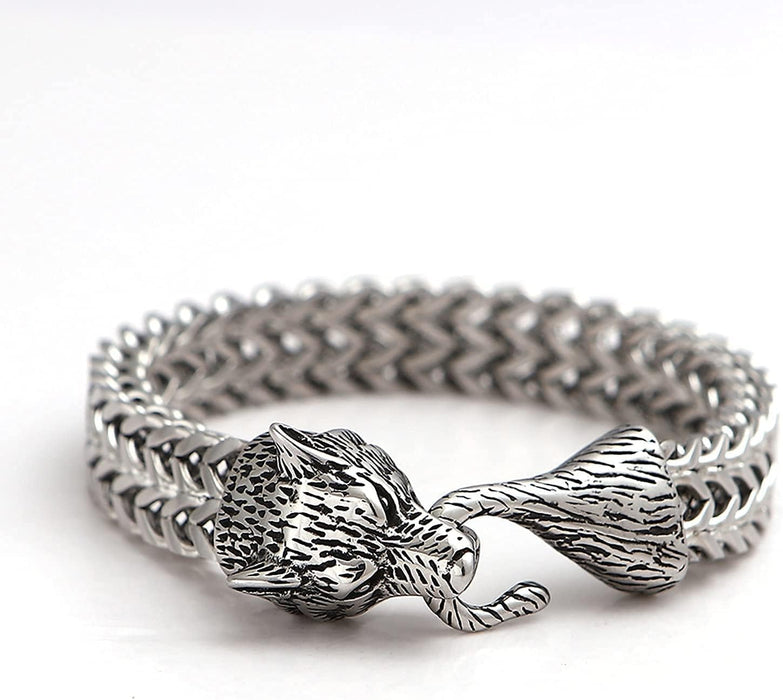 Wolf Head braided Stainless Steel Bracelet