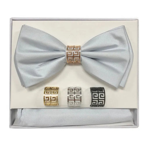 Silver Bow Tie with Matching Hanky