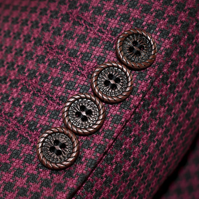 Berry And Black Houndstooth Slim-Fit 3-Piece Suit Cufflinks