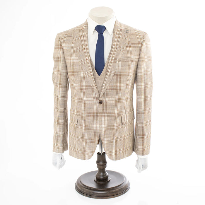 Brown And White Glen Check Slim-Fit 3-Piece Suit