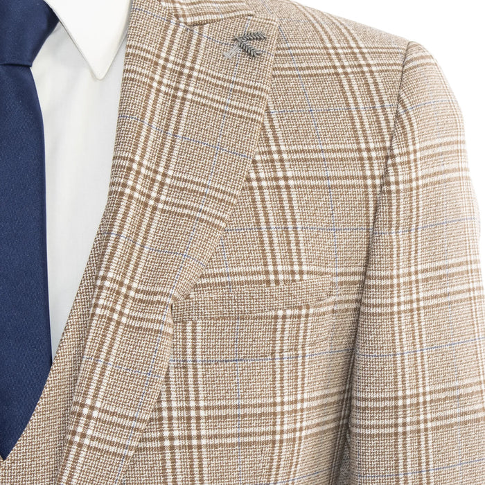 Brown And White Glen Check Slim-Fit 3-Piece Suit