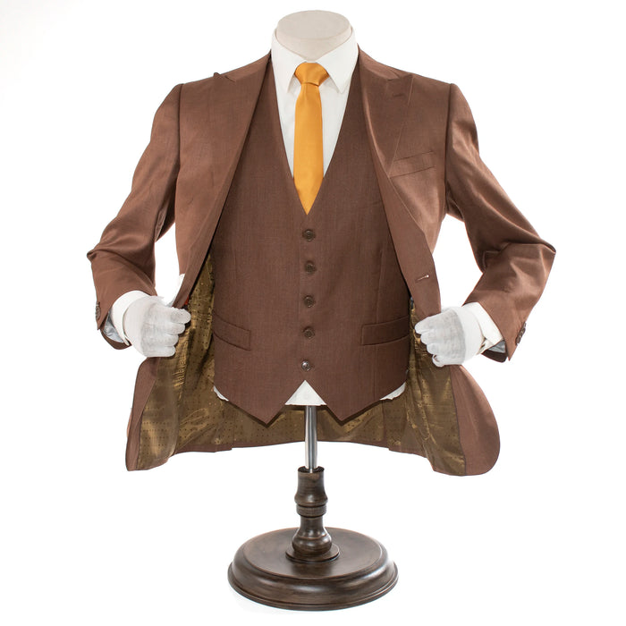 Men's Brown 3-Piece Wool Suit - Vest