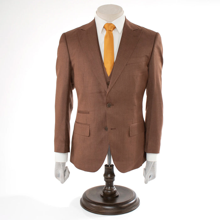 Men's Brown 3-Piece Wool Suit - Button Closure