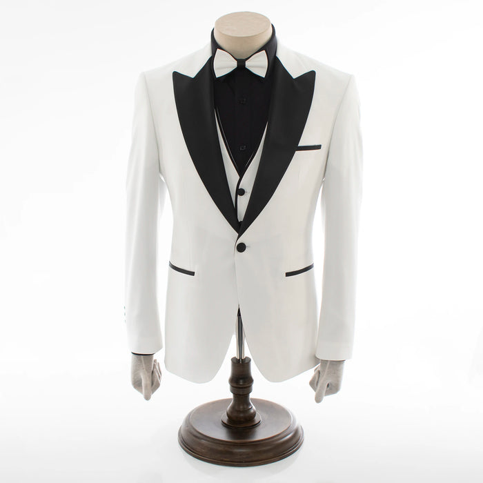 Off White Contrast 3-Piece Slim-Fit Tuxedo With Peak Lapels