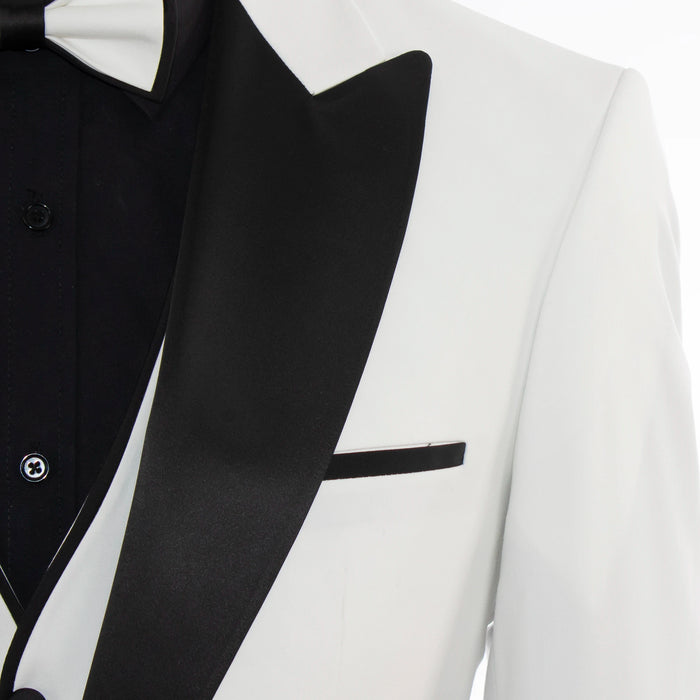 Off White Contrast 3-Piece Slim-Fit Tuxedo With Peak Lapels