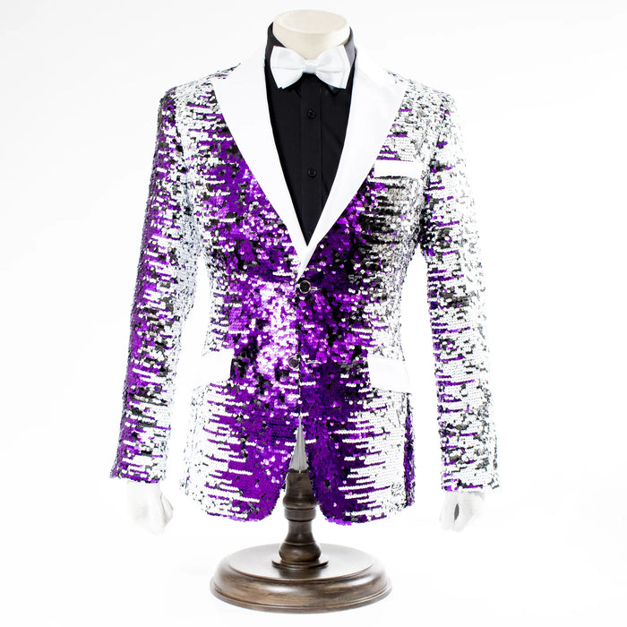 Purple and White Sequined Slim-Fit Dinner Jacket