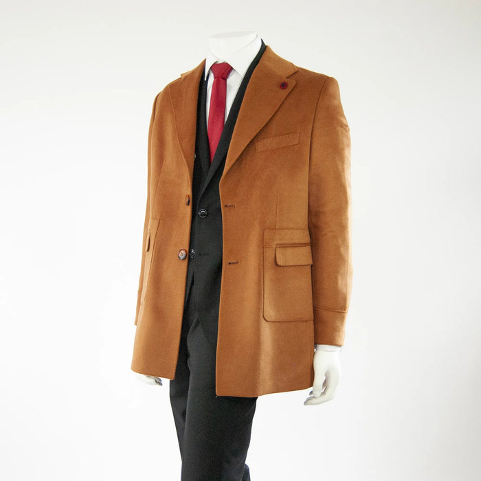 Men's Caramel Brown Wool Overcoat