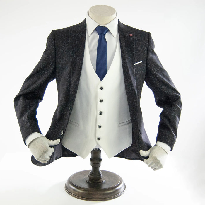 Black and White Splash 3-Piece Slim-Fit Suit