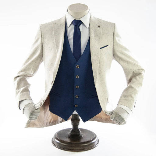 Products Ivory And Blue Splash 3-Piece Slim-Fit Suit Showing Vest