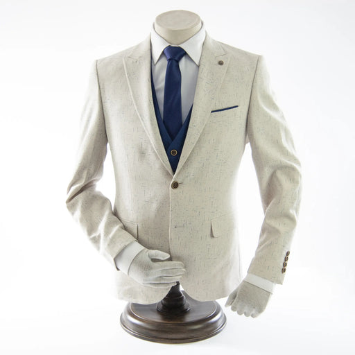 Ivory and Blue Splash 3-Piece Slim-Fit Suit Jacket Front