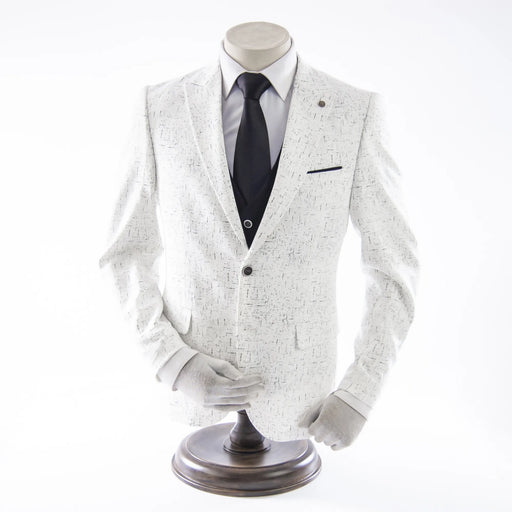 Men's White And Black Specked 3-Piece Slim-Fit Suit