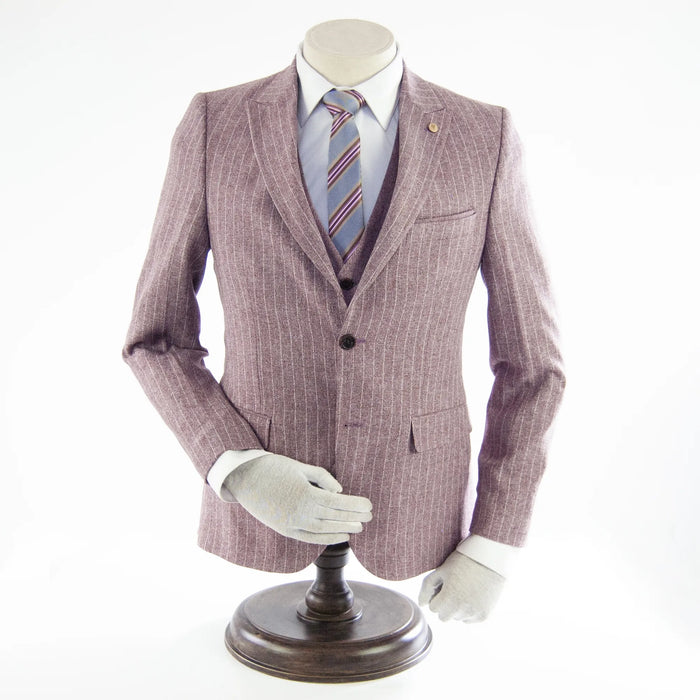 Burgundy Pinstripe 3-Piece Slim-Fit Suit