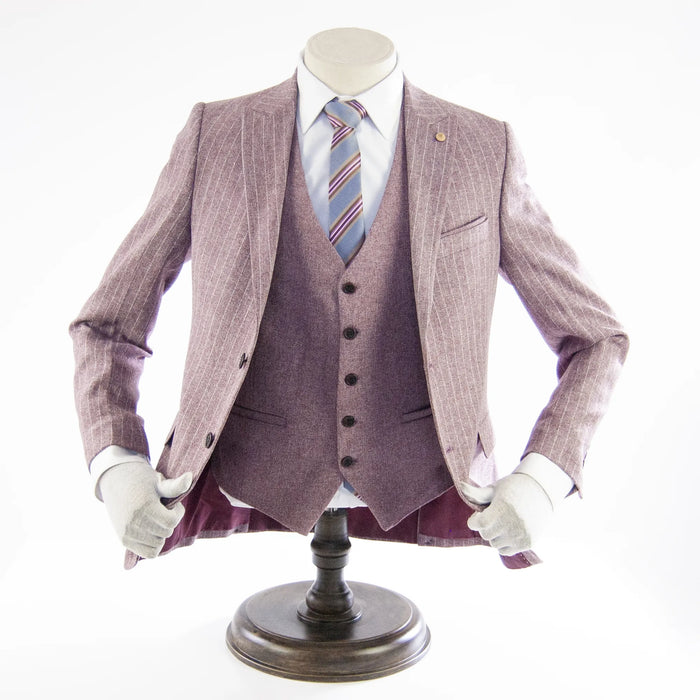 Burgundy Pinstripe 3-Piece Slim-Fit Suit