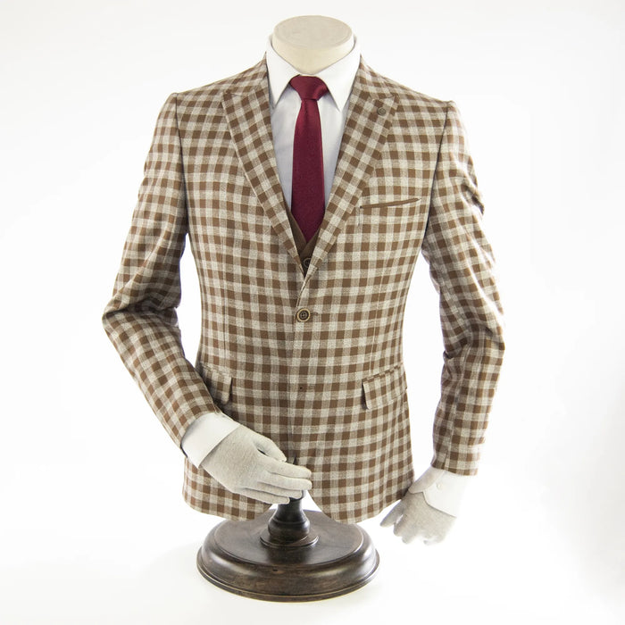 Brown Plaid 3-Piece Slim-Fit Suit