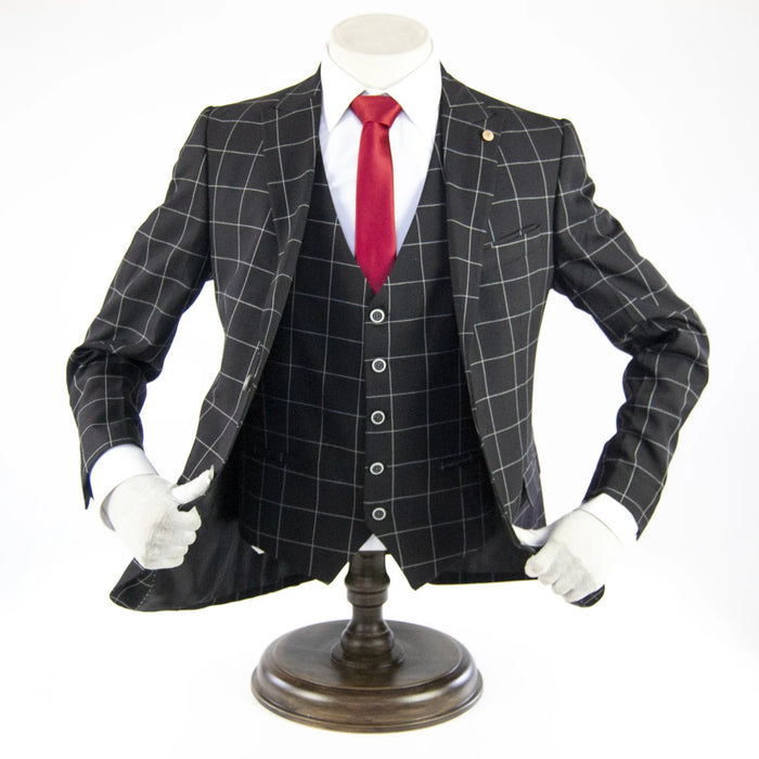 Black Checked 3-Piece Slim-Fit Suit