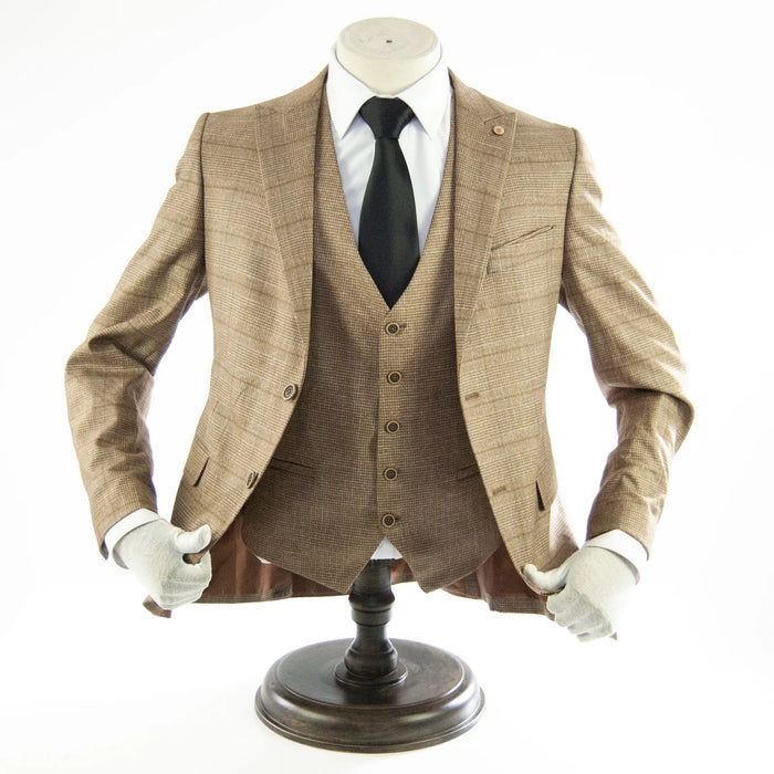 Brown Checked 3-Piece Slim-Fit Suit