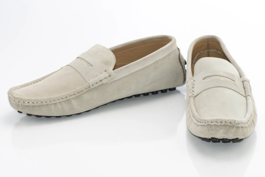 Beige Suede Penny Loafer - Vamp, Toe, Outsole