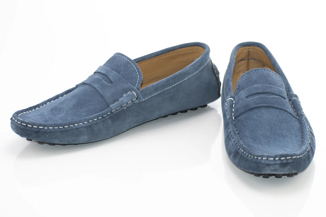 Indigo Blue Suede Penny Loafer - Vamp, Toe, Outsole