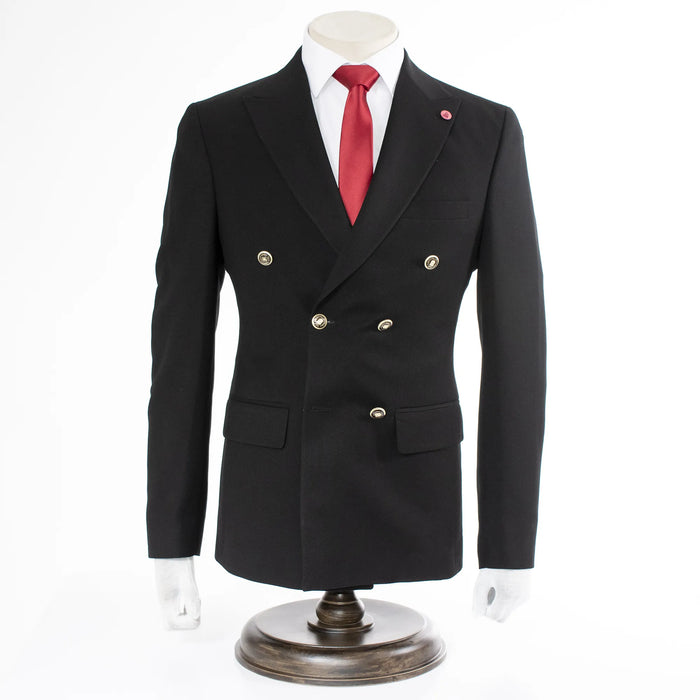 Black 2-Piece Double-Breasted Tailored-Fit Suit With Gold Buttons