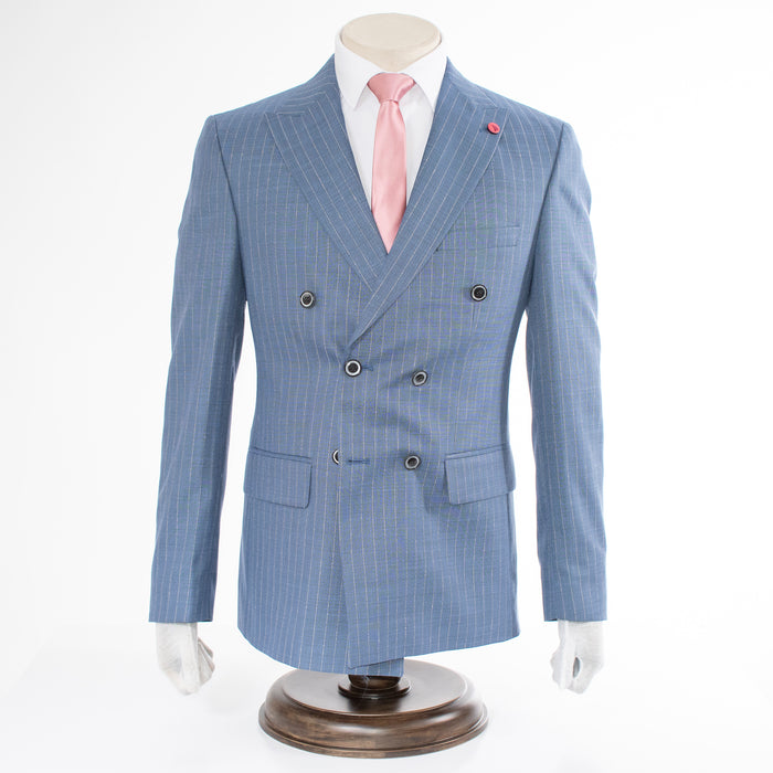 Men's Blue 2-Piece Double-Breasted 6-Button Suit With Pinstripes